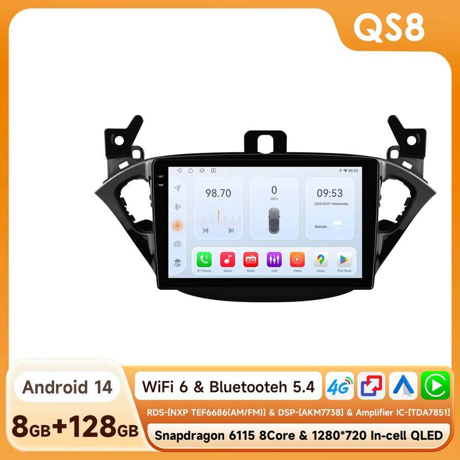 OSSURET Android 15 Autoradio mit 9 Zoll Display, Qualcomm Snapdragon 6115 Octa Core, Wireless Carplay und Android Auto für Opel Adam 2013-2016 und Corsa E 2015-2019, Schwarz - Bild 7