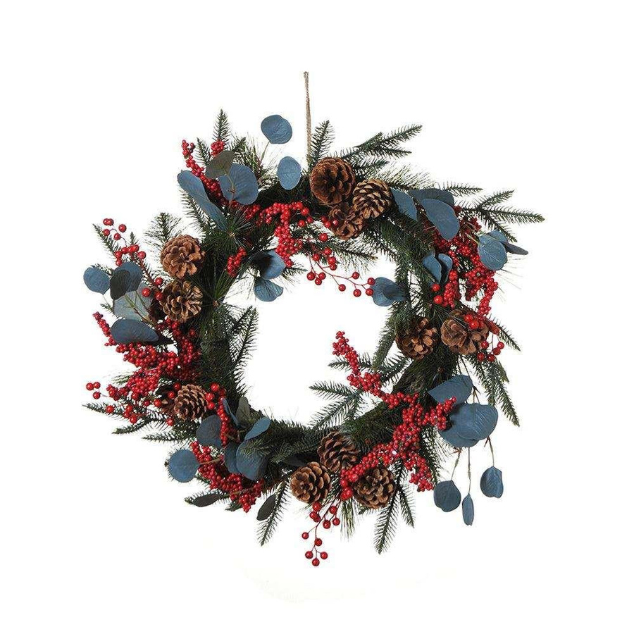 House of Nature Weihnachtskranz Pine Berry in Rot und Mehrfarbig mit Beeren, Tannenzapfen und Eukalyptus, Durchmesser: 60 cm - Bild 1