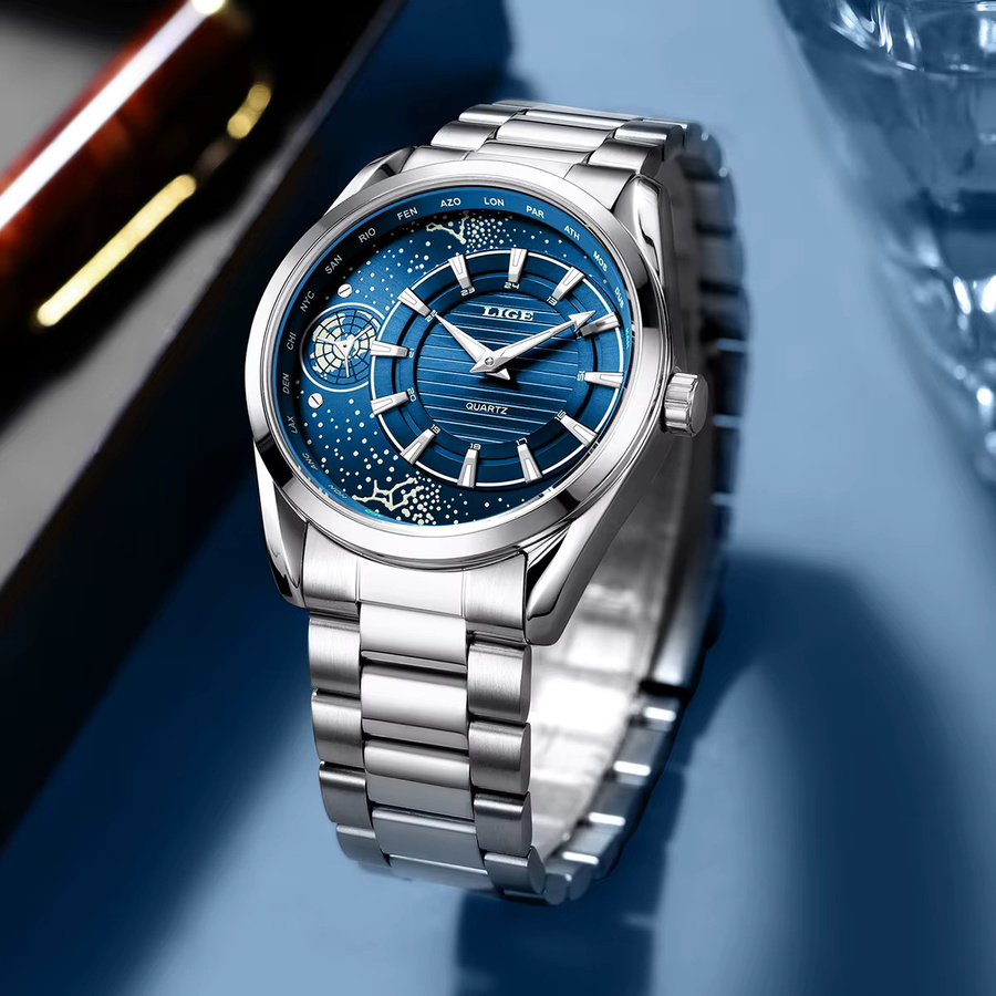 LIGE Armbanduhr Quarz, Edelstahl, Blau, Herren - Bild 3