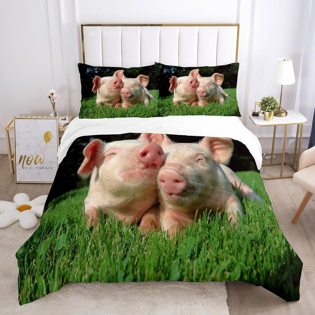JMG Household Supplies Bettwäsche-Set mit Schwein-Motiv, Grün, B/H: 135 x 200 cm - Bild 1