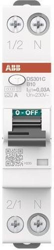 ABB FI/LS-Schalter DS301CA-B10/0,03 RCBO Typ A B10 30mA 10A 6kA in Weiß - Bild 1