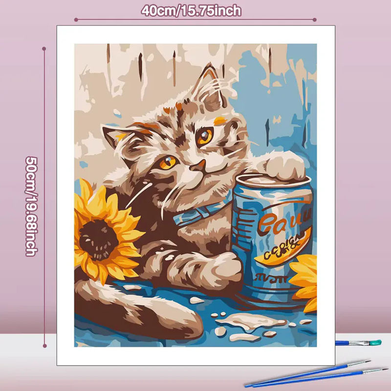 Huacan Malen nach Zahlen Set mit Katzenmotiv und Sonnenblumen, mehrfarbiges Ölgemälde für Erwachsene, B/H: 40 x 50 cm - Bild 3