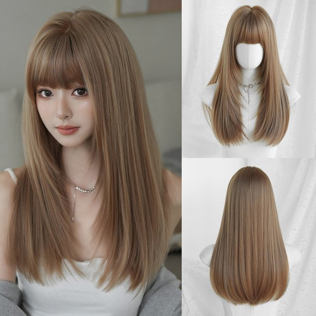NAMM Perücke für Damen, flachsbraun, synthetisch, mit Pony - Bild 1