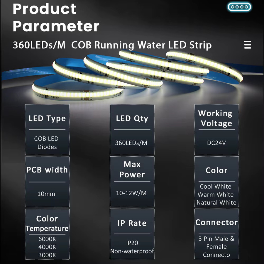 WeeTisa WS2811 COB LED-Streifen RGBIC, DC 24 V, 360 LEDs/m, Weiß - Bild 2