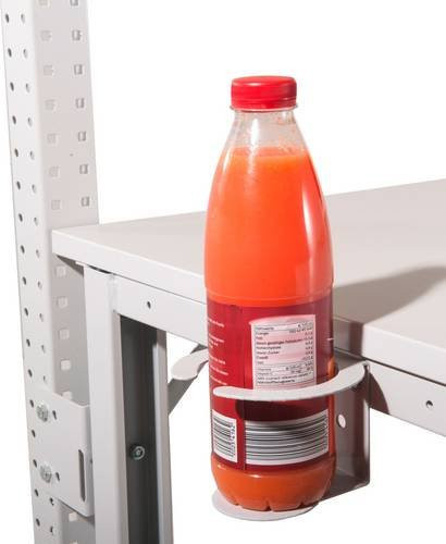 Manuflex ZB4787.7035 Flaschen- und Getränkehalter aus Stahl für Maschinen- und Arbeitstischeinsatz in Grau und Weiß mit Schraubbefestigung - Bild 1