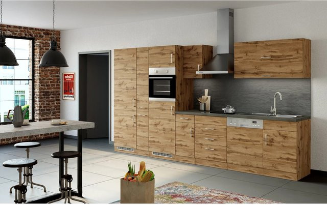 Held Möbel Küchenzeile Sorrento in Wotaneiche, Breite: 360 cm, mit Einbaugeräten und Klappenhängern, Farbe: Braun - Bild 2