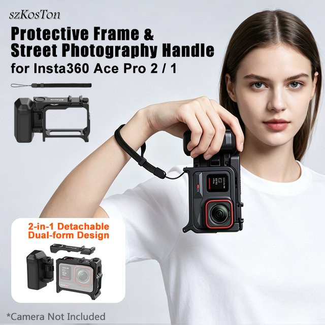 SZKOSTON Street Photo Grip Kit für Insta360 Ace Pro 2 und Ace Pro 1 – 2-in-1 abnehmbarer Käfiggriff mit Schnellverschluss in Schwarz - Bild 1