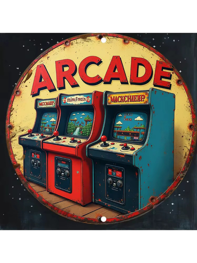 Retro Arcade Metall-Wandkunst-Schild CIFBUY, Vintage Aluminium-Blechbild in Multicolour, B/B: 20,32 x 20,32 cm - Bild 3
