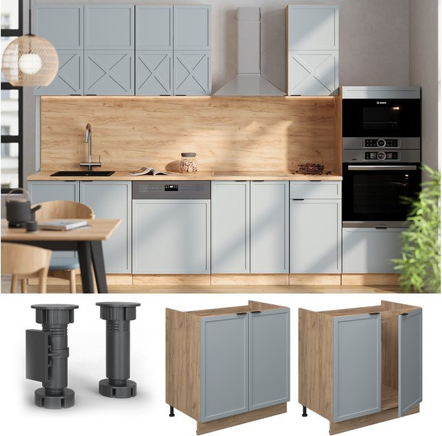 Vicco Spülenunterschrank Fame-Line Eiche Hellblau-Grau mit Soft-Closing-Scharnieren Breite: 80 cm - Bild 1