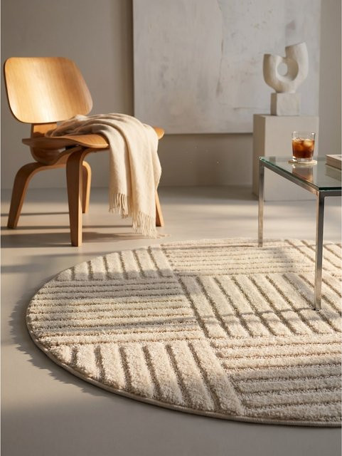 Kadima Design Hochflorteppich Cord-Streifen-Patchwork in Beige, quadratisch, waschbar, B/T: 160 x 160 cm - Bild 1