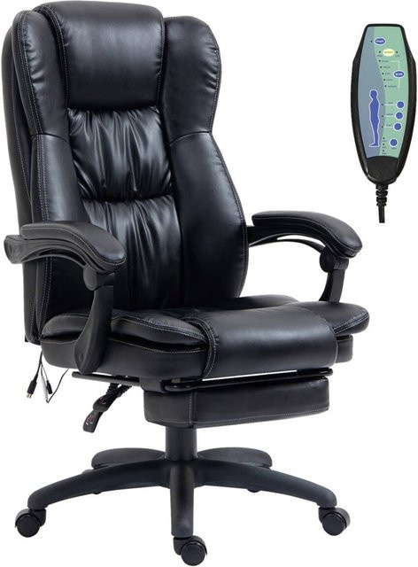 Vinsetto Bürostuhl mit Massagefunktion und Fußstütze in Schwarz aus Kunstleder, B/T/H: 68,5 x 68,5 x 120 cm - Bild 3