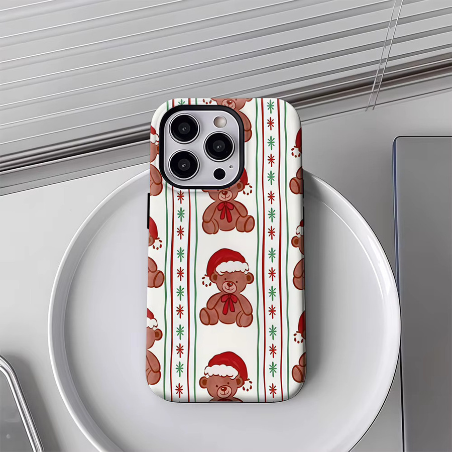 Handyhülle mit Weihnachten Teddybär Streifen Design für Apple iPhone 17 16 15 14 13 12 Pro Max Plus, Mehrfarbig, Doppelschichtige Rückseite - Bild 4