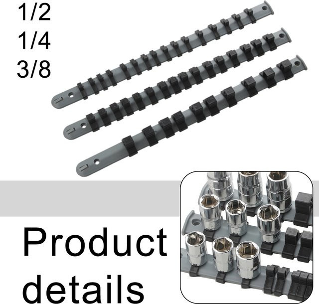 DAZZLEEX Buchsen-Halterung und Lagerungs-Rack für Buchsen-Schienen, Länge: 350 mm, passend für 1/4, 3/8 und 1/2 Zoll - Bild 1