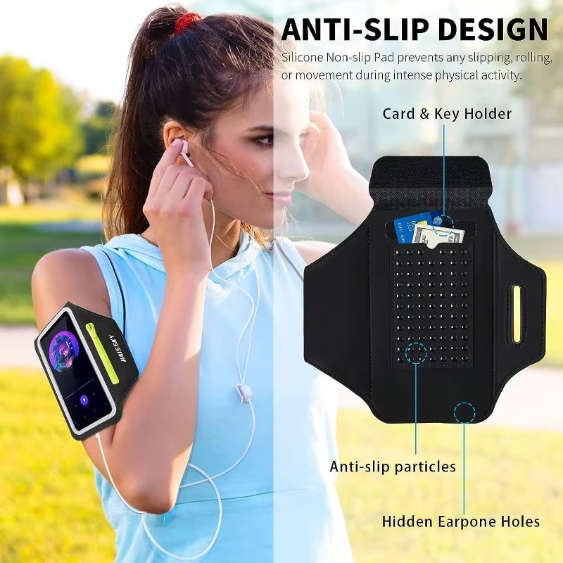 HAISSKY Laufsport-Armband in Schwarz mit Reißverschlusstasche für iPhone und Kopfhörer - Bild 4