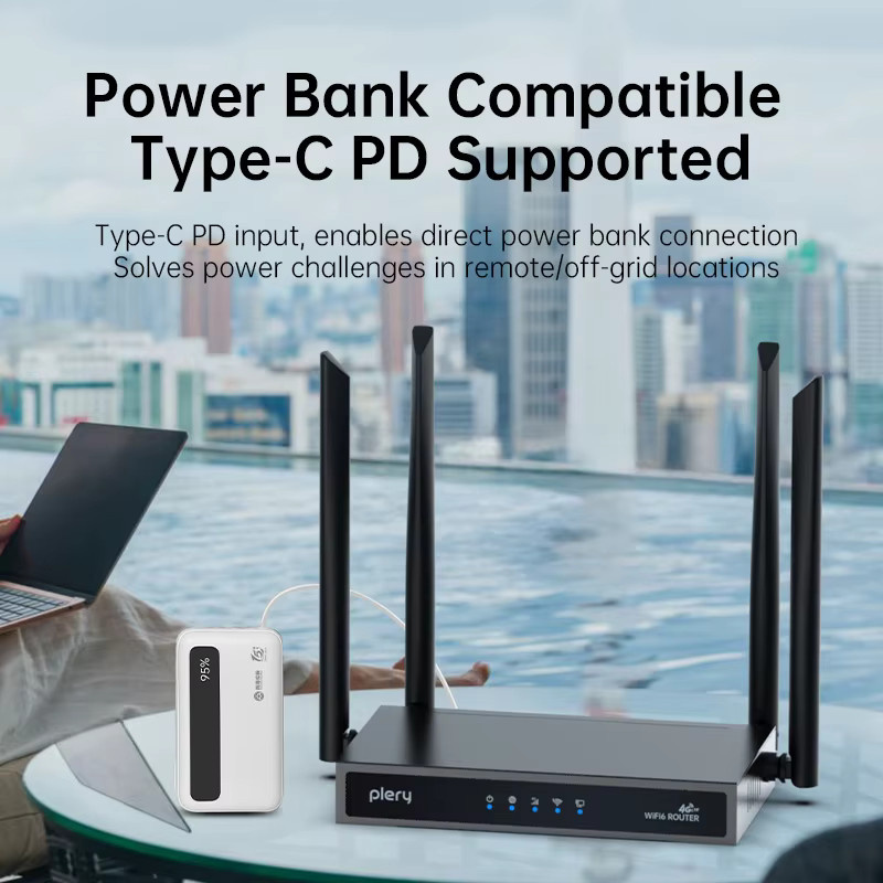 Plery 4G LTE WiFi6 Router mit 300 Mbit/s und SIM-Kartensteckplatz in Schwarz - Bild 2