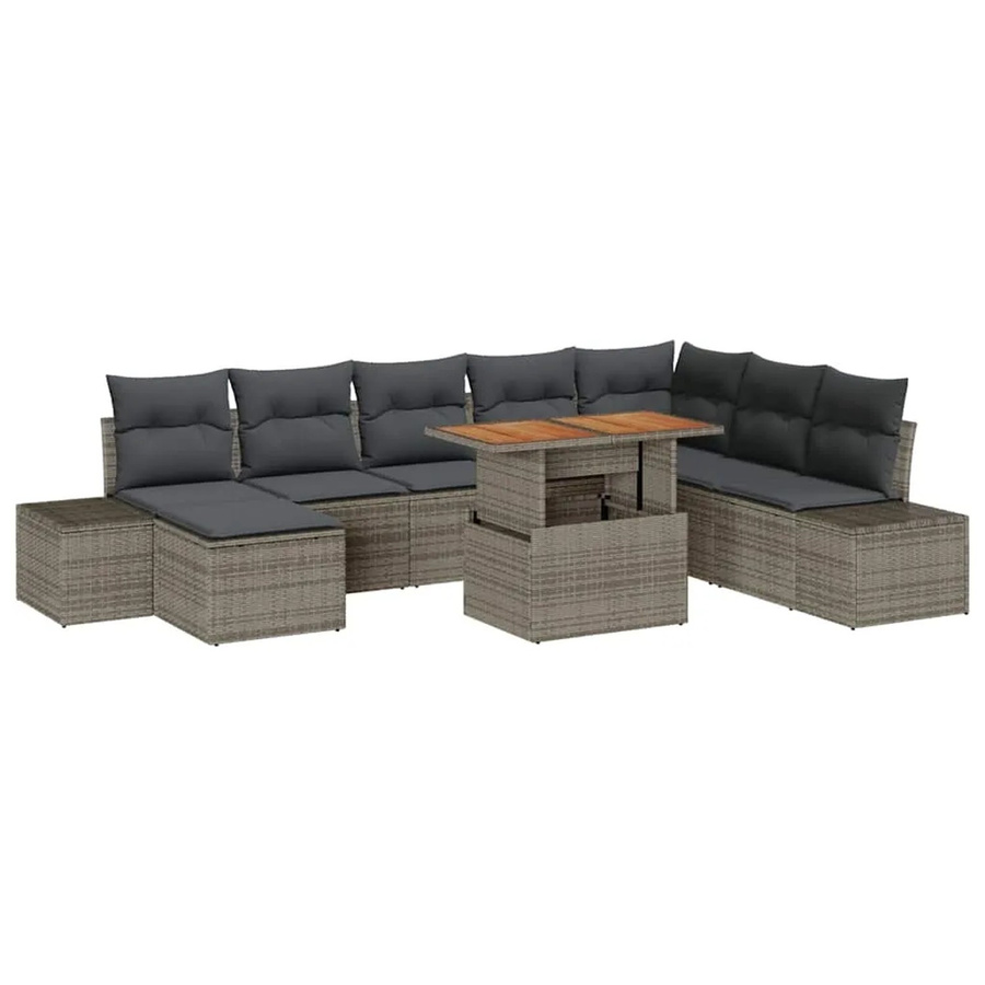 vidaXL Garten-Sofa-Set 9-tlg. in Grau mit Poly-Rattan, Polsterkissen und integriertem Stauraum - Bild 2