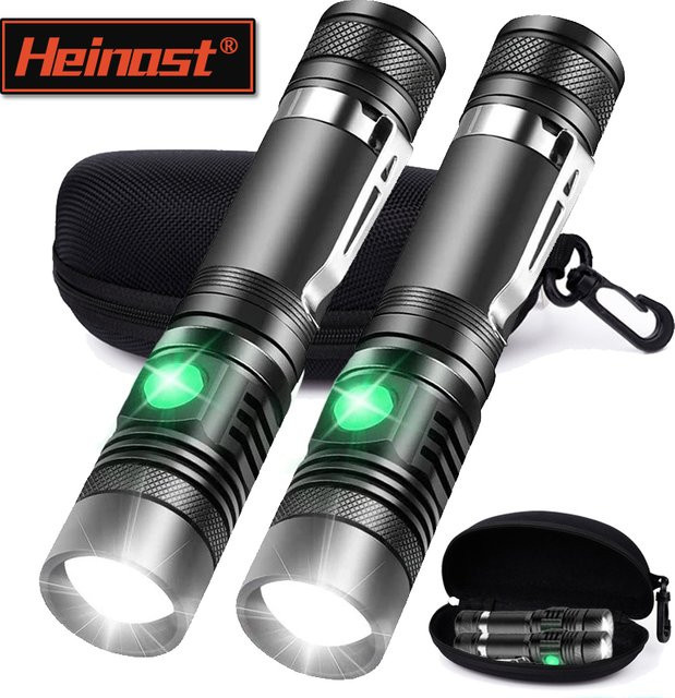 Heinast Wiederaufladbare T6 Taschenlampe mit Zoom, Aluminium-Arbeitslicht in Schwarz mit Stiftclip und Kappenklemme - Bild 1