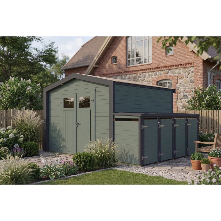 Weka Gartenhaus Killarney Satteldach in Anthrazit-Grün B/T/H: 401 x 300 x 246 cm - Bild 2