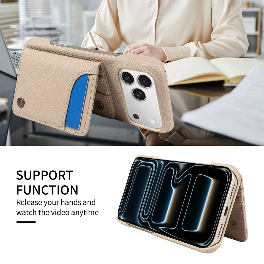 EAACAA Kunstleder-Handyhülle für iPhone als stoßfeste Brieftasche mit Ständer in Beige - Bild 3