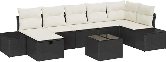 vidaXL Garten-Sofa-Set aus Polyrattan in Schwarz und Beige mit 8 Teilen und Kissen - Bild 1