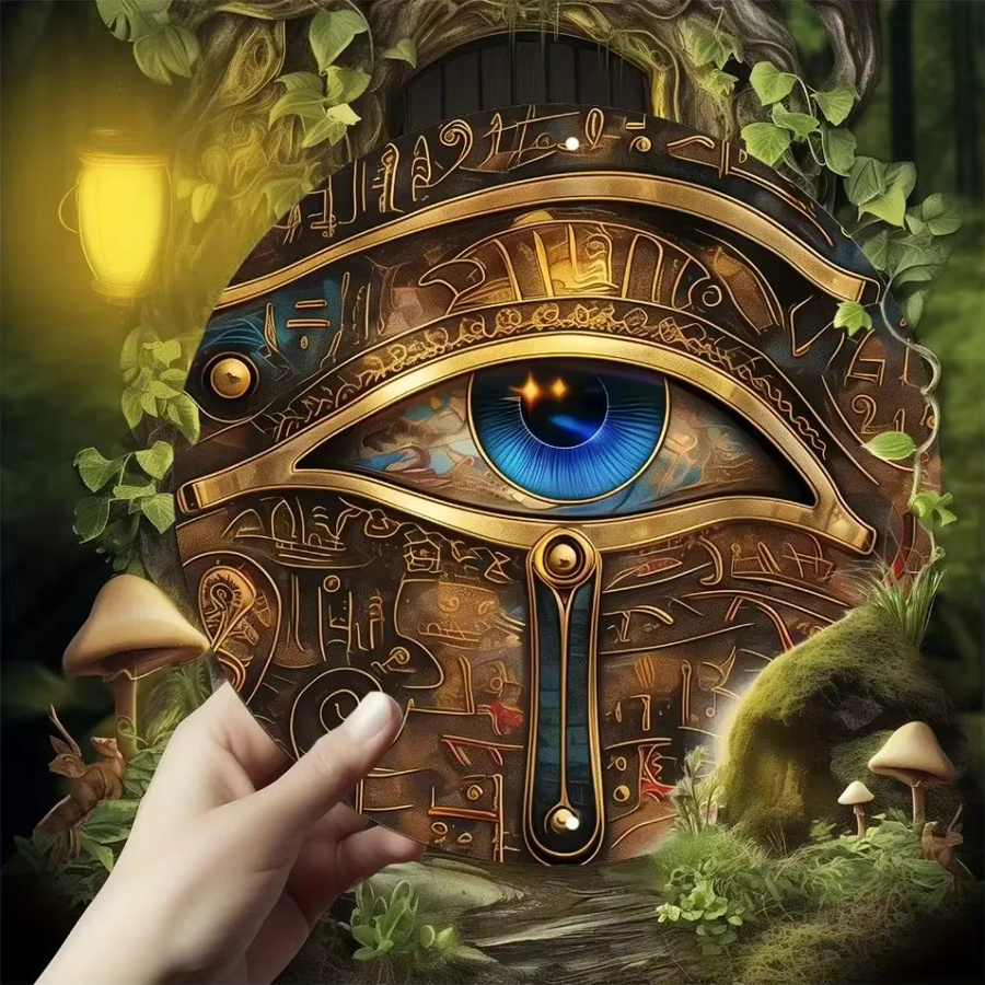 Potdemiel Metallschild mit ägyptischen Hieroglyphen in Gold und Blau, Vintage Wandkunst zur Dekoration - Bild 3