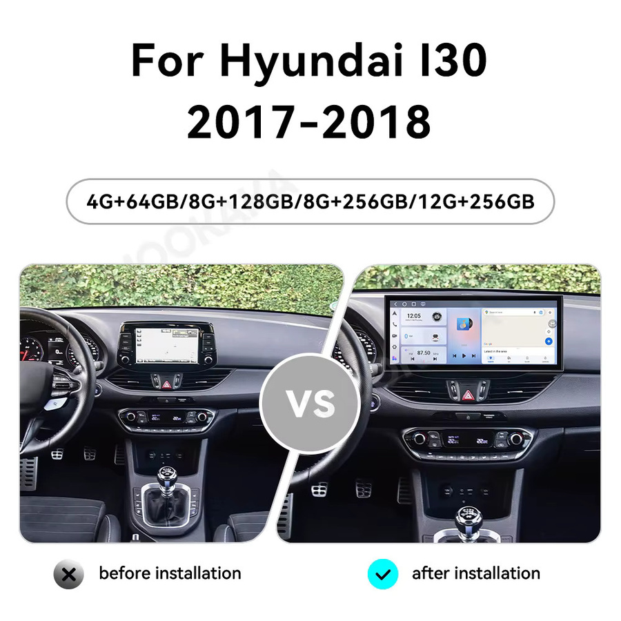 MOOKAKA Android Autoradio mit 15,8 Zoll Bildschirm und GPS-Navigation für Hyundai I30 2017-2018, Multimedia-Video-Stereo-Empfänger in Schwarz - Bild 2