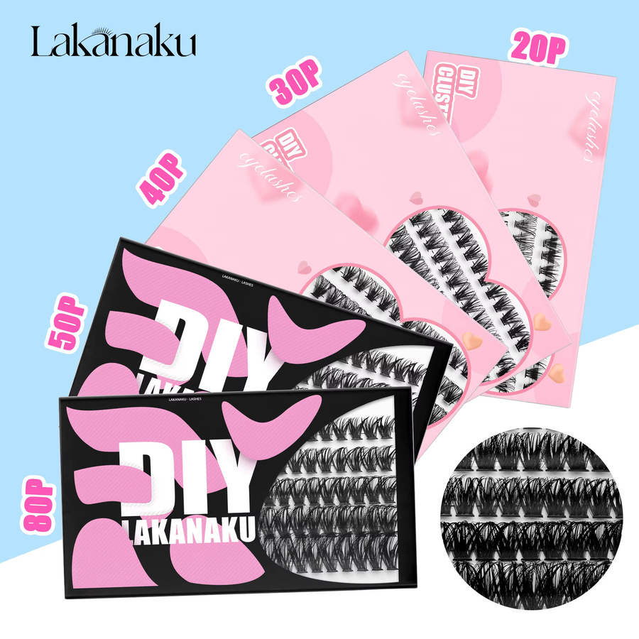 LAKANAKU DIY Cluster Wimpern Verlängerung, Schwarz, Voluminös, Flauschig - Bild 3