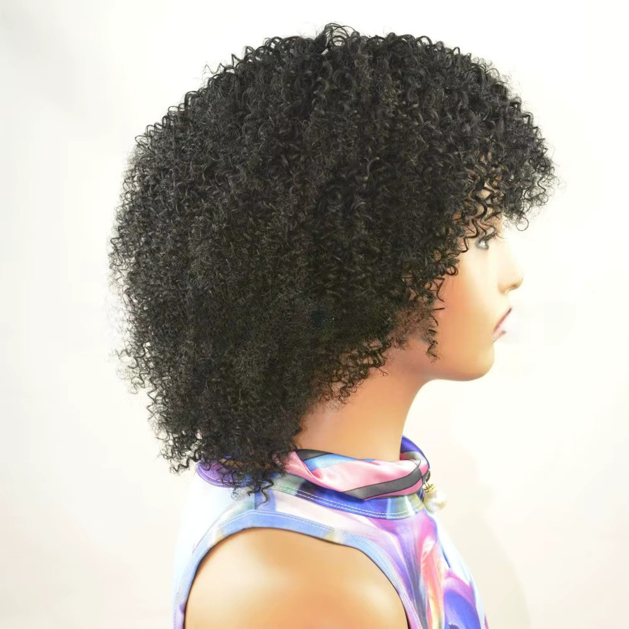 GloTress Afro-Kinky-Curly-Perücke mit Pony, Echthaar, 180 % Dichte - Bild 2