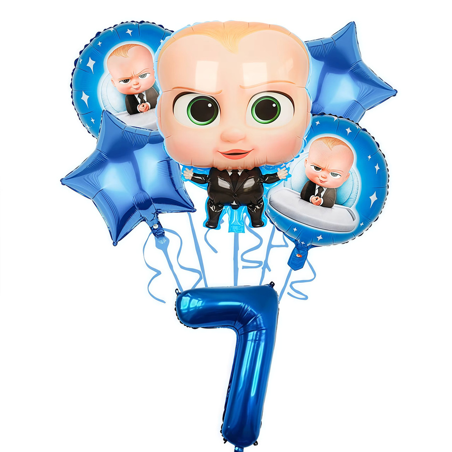 Potdemiel Cartoon Boss Geburtstagsparty-Dekorationsset mit Ballons, Tischdecke, Bechern, Tellern, Servietten, Kuchenaufsatz und Banner - Bild 4