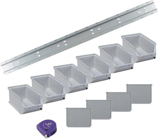 vasalat Set Stapelboxen Größe 2 in Grau mit Schiene und Trennsteg, 6 Stück, B/H/T: 16,0 x 10,2 x 7,5 cm - Bild 1