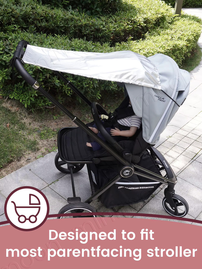 Universeller Kinderwagen-Sonnenschutz von momo&dudu mit Sichtfenster in Silber, wasserabweisend und mit UPF-Sonnenschutz für eine vollständige Abdeckung - Bild 5