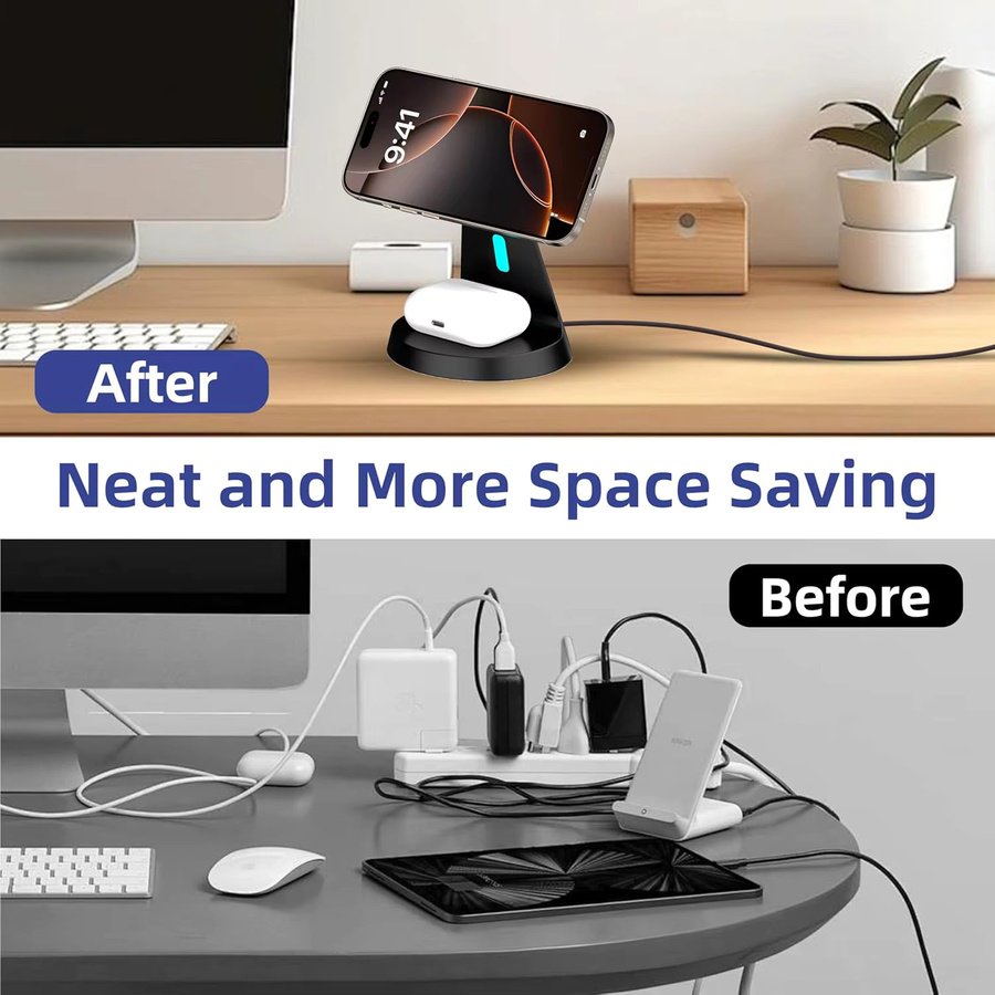 3-in-1 Magnetisches kabelloses Ladegerät Travel Dock für Apple iPhone, Apple Watch und AirPods Pro in Schwarz - Bild 4