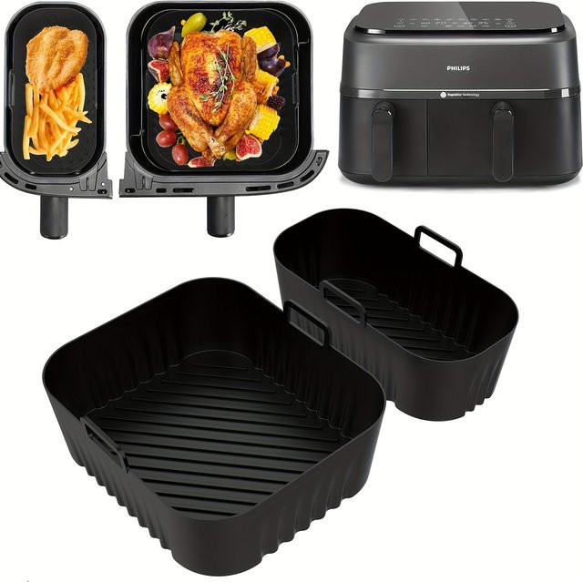 2er-Set Silikon-Backbleche für Philips Luftfritteusen, antihaftbeschichtet, Grau und Schwarz - Bild 1