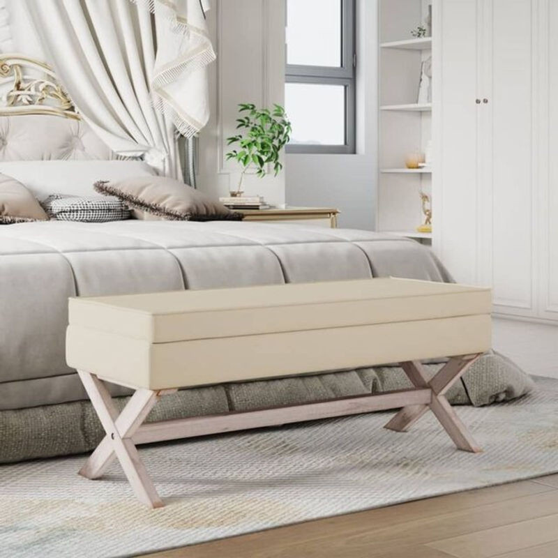 Vidaxl Hocker mit Stauraum aus Stoff und Massivholz in Beige, B/T/H: 110 x 45 x 49 cm - Bild 1