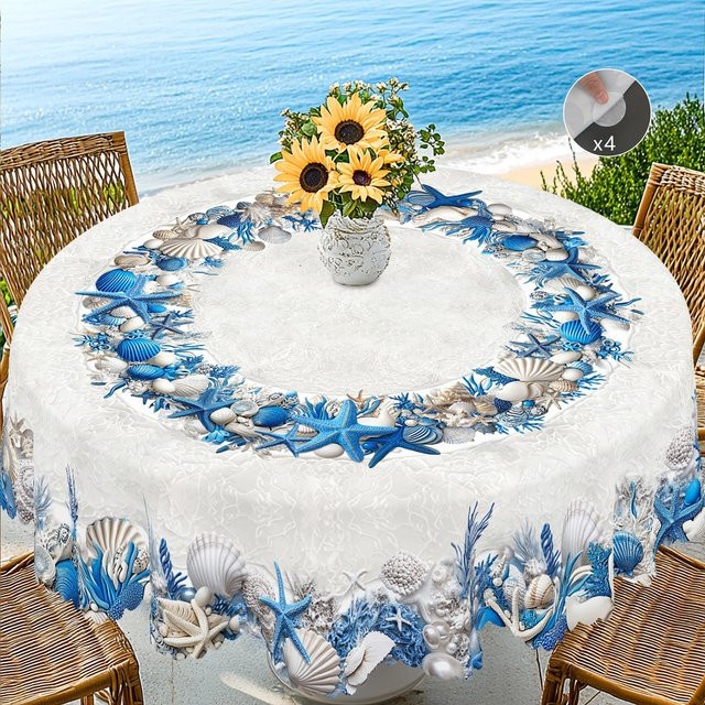 JINGYUE Pet Tischdecke für Ostern und Sommer mit Lamm- und Blumenmuster, weiß, rund, Durchmesser: 152 cm - Bild 1