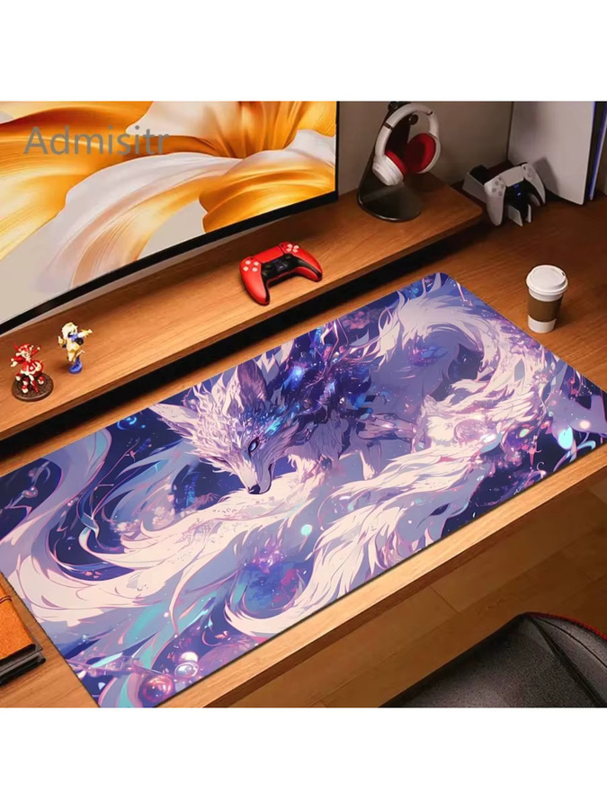 Pink Fox Anime Kawaii Gaming-Mauspad in Pink und Multicolour aus Naturkautschuk, rutschfeste Schreibtischunterlage - Bild 2