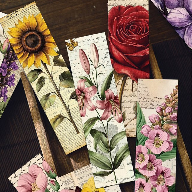 30 Stück Vintage-Blumen-Lesezeichen aus Papier in Multicolour für Schule und Studenten - Bild 1