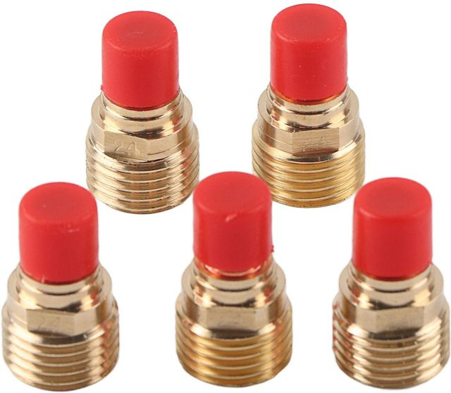5 Stück Painter Gaslinsen-Spannhülsenkörper aus Messing für WIG-Schweißbrenner WP 9 20 25, Durchmesser: 2,4 mm, 3/32 Zoll, Mehrfarbig - Bild 1