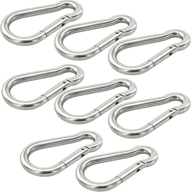 vasalat Karabiner-Set aus Edelstahl in Silber, 8 Stück, Größe: 4 x 40 mm, Belastbarkeit bis 45 kg - Bild 1