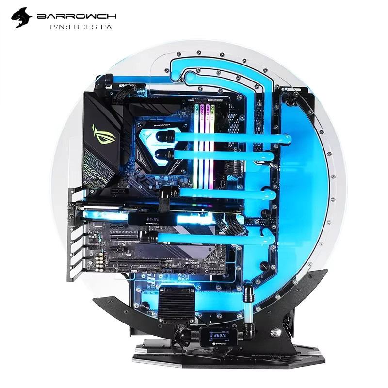 Barrowch Wassergekühltes Gaming-Gehäuse FBCES-PA in Schwarz, kompatibel mit ATX, MATX und ITX Motherboards - Bild 2
