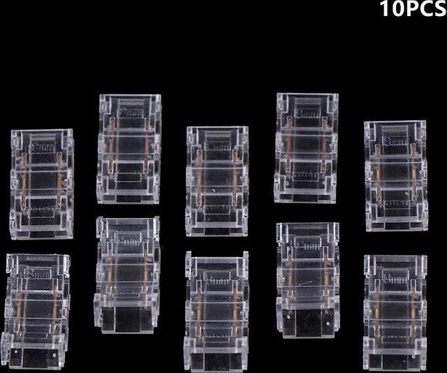 10 Stück 2-Pin 8mm COB LED Streifen Verbinder für die lötlose Verbindung von LED Streifen zu Draht in Transparent - Bild 1
