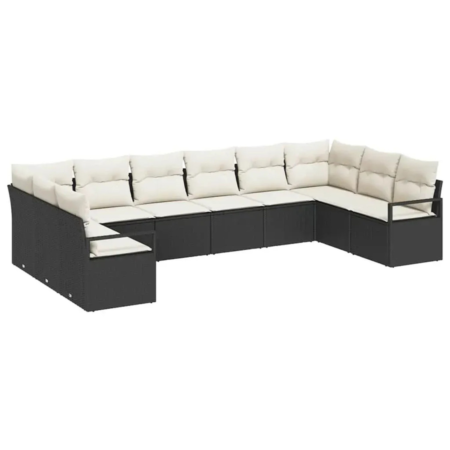 vidaXL Garten-Sofa-Set 10-teilig in U-Form aus Poly-Rattan und Stahl, Schwarz-Creme mit Polstern - Bild 2