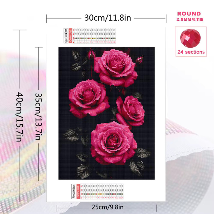 EverShine Diamantstickerei Rose Bild mit Strass als Mosaik Set, Blumen Motiv, Vollbohrer, Quadratisch, B/H: 30 x 30 cm - Bild 2