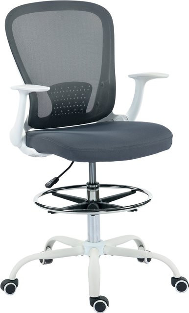 HOMCOM Ergonomischer Bürostuhl mit verstellbarer Fußstütze, hochklappbaren Armlehnen und Netzrücken in Grau - Bild 1