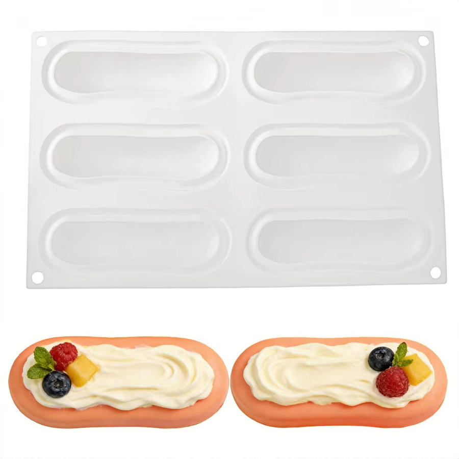 SHENHONG Silikon-Kuchenform mit 6 Zellen im Langstreifen-Design, weiß, oval - Bild 2