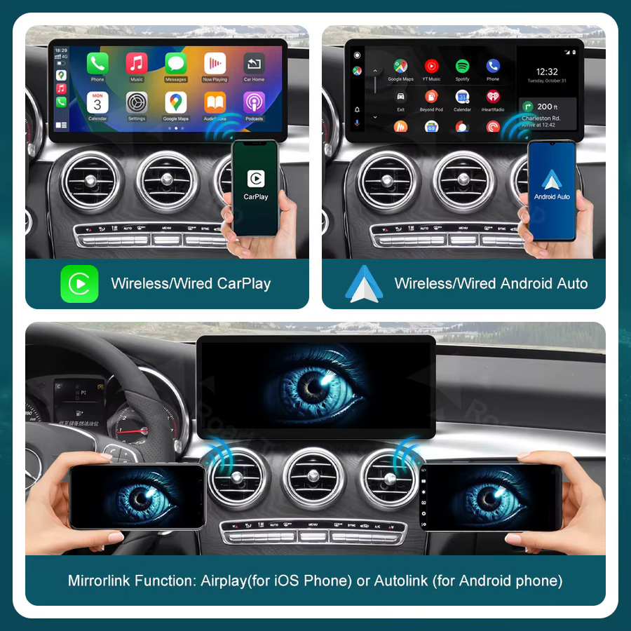 RoadTop Kabelloses CarPlay und Android Auto Multimedia Linux-Display für Mercedes-Benz C-Klasse W205 und GLC V W447 NTG 5.0, 12,3 Zoll, Schwarz - Bild 3