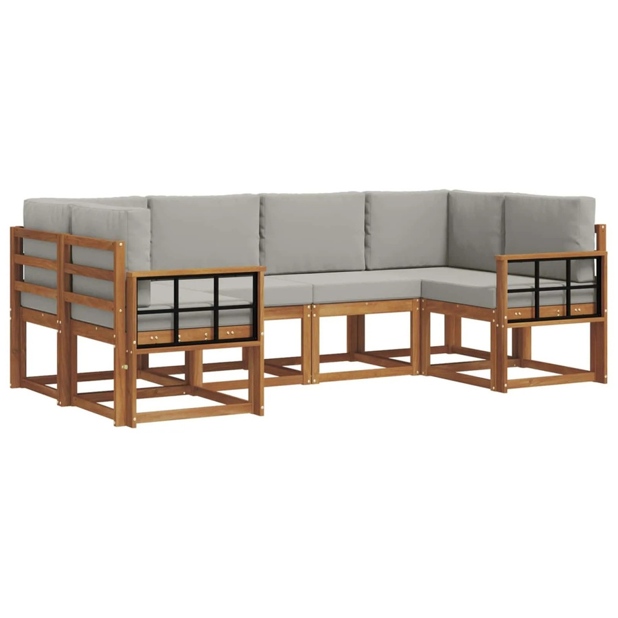 vidaXL Outdoor-Sofagarnitur 6-teilig aus Akazienholz in Natur und Hellgrau mit Kissen und Armlehnen - Bild 2