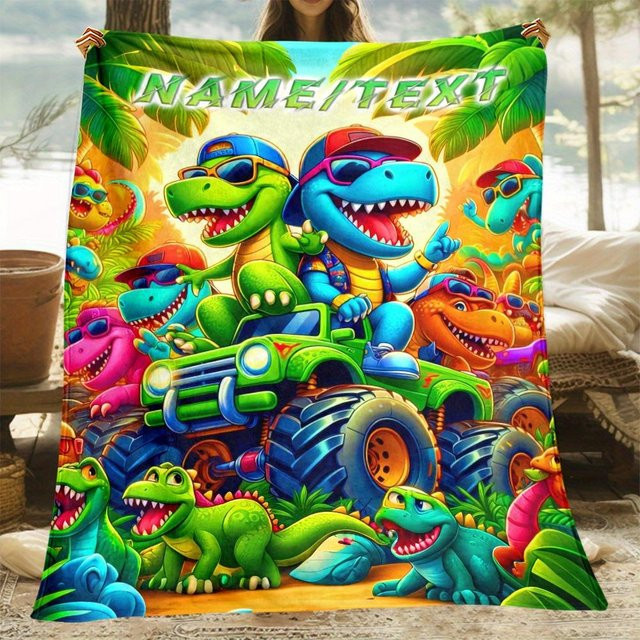 Personalisierte Dinosaurier Fleece-Decke mit Name und Foto von JMG Household Supplies, weiche Plüschdecke für Kinder in Mehrfarbig, B x H: 70 x 100 cm - Bild 1