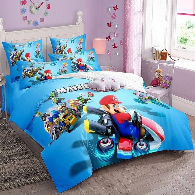 Paslu Bettwäsche-Set Mario Super Bros für Kinder, 3-teilig, Blau, B/H: 135 x 200 cm - Bild 1