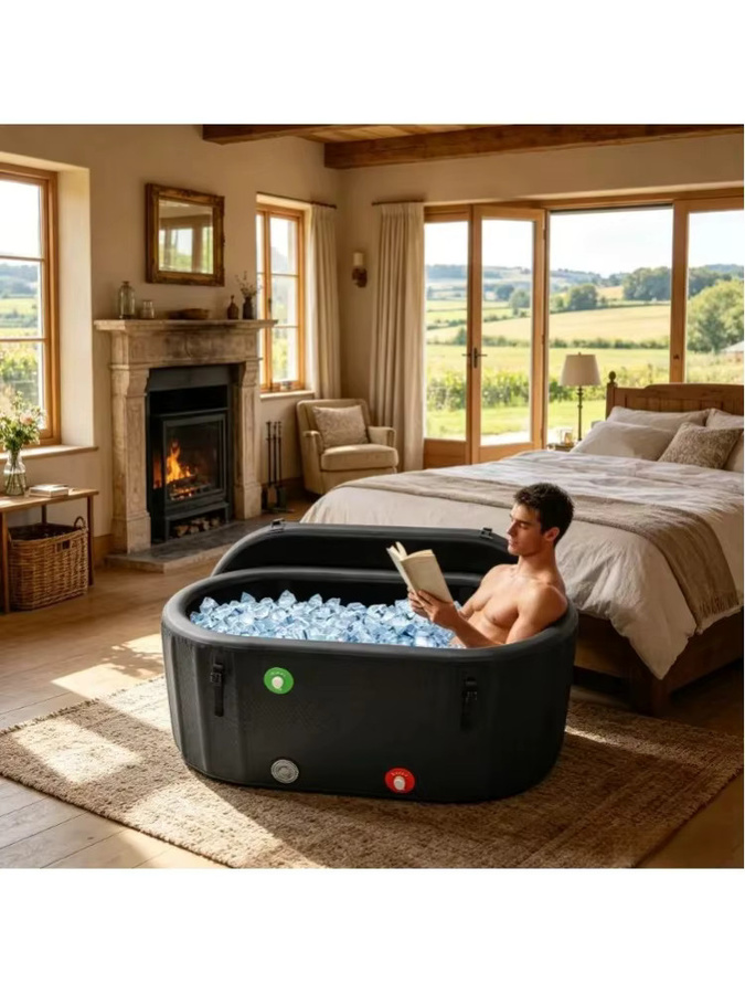 Bymaocar Tragbare Aufblasbare Eisbadewanne Kaltwasser-Tauchbecken in Schwarz für Erwachsene aus PVC-Gummi mit Luftpumpe und Reparaturset zur Muskelregeneration, B/T/H: 132 x 70 x 62 cm - Bild 5